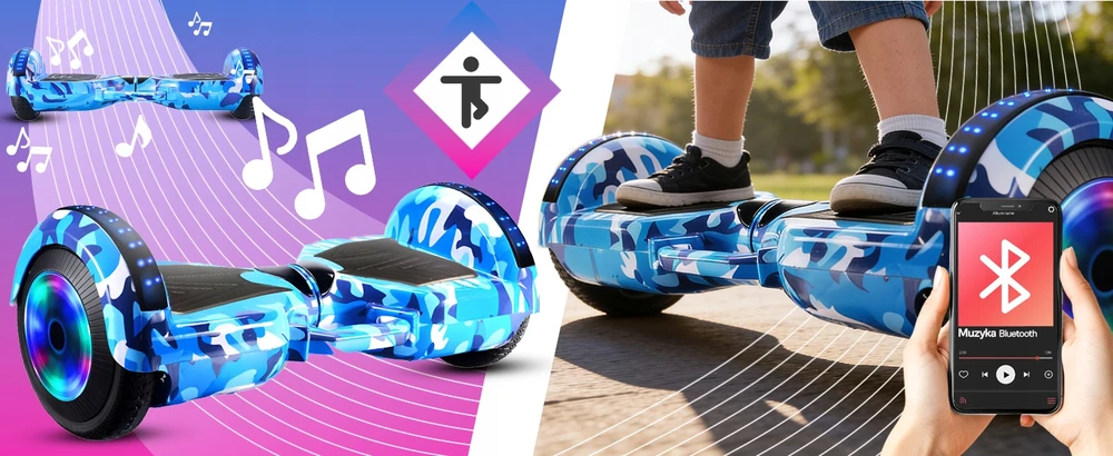 Retoo Hoverboard 8 colių elektrinė riedlentė su LED plokšte ir garsiakalbių apsaugomis ER033