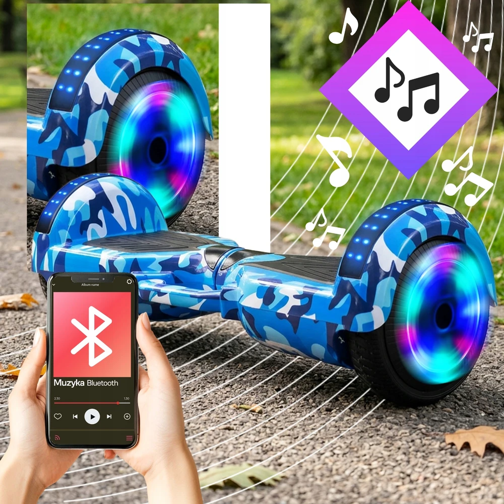 Retoo Hoverboard 8 colių elektrinė riedlentė su LED plokšte ir garsiakalbių apsaugomis ER033