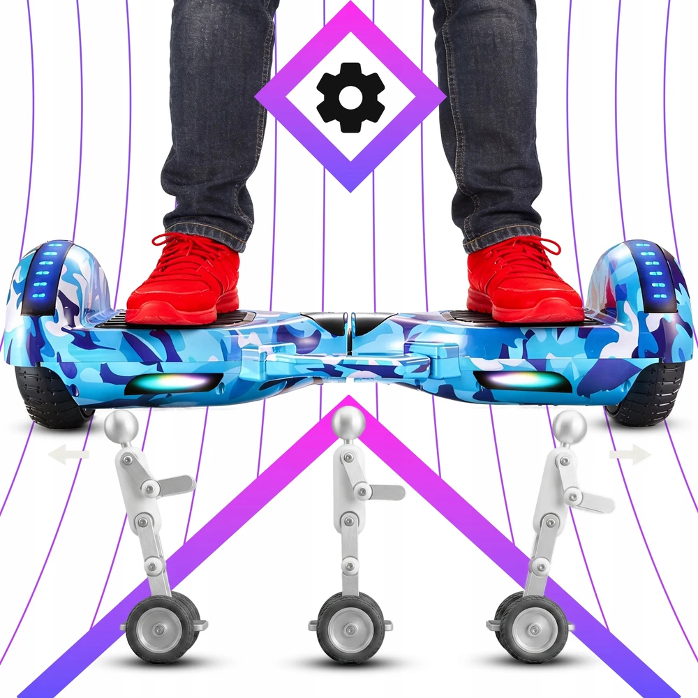 Retoo Hoverboard 8 colių elektrinė riedlentė su LED plokšte ir garsiakalbių apsaugomis ER033