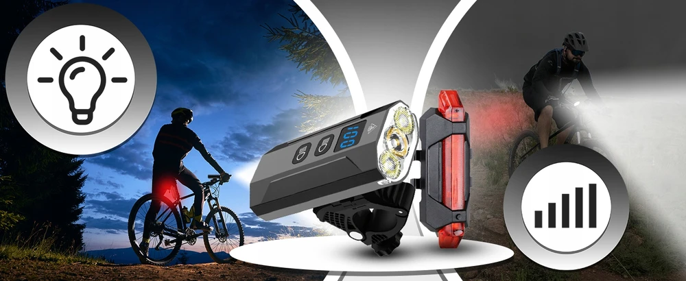 Retoo Mocna Galingas dviračio žibintas su LED žibintuvėliu priekyje ir gale, 900 lm žibintuvėlis, 2500 mAh - ER1032