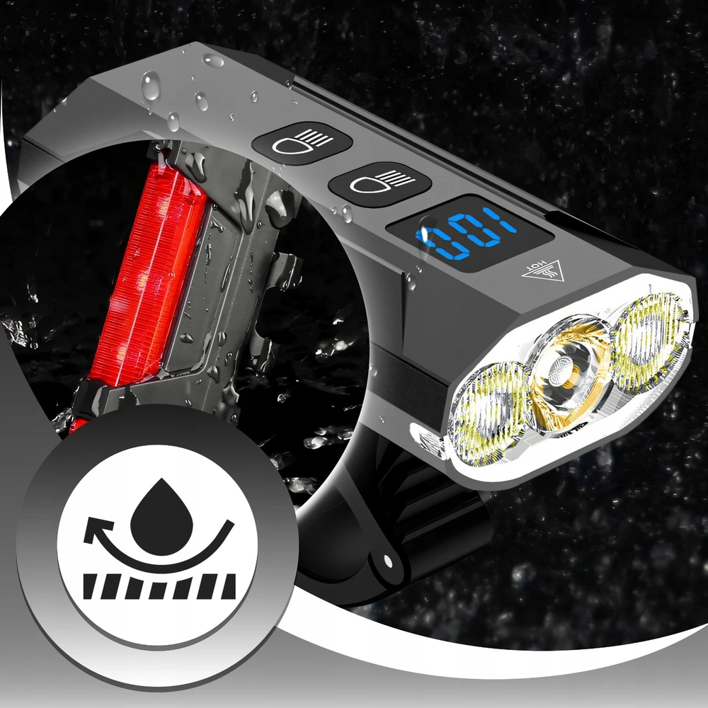 Retoo Mocna Galingas dviračio žibintas su LED žibintuvėliu priekyje ir gale, 900 lm žibintuvėlis, 2500 mAh - ER1032