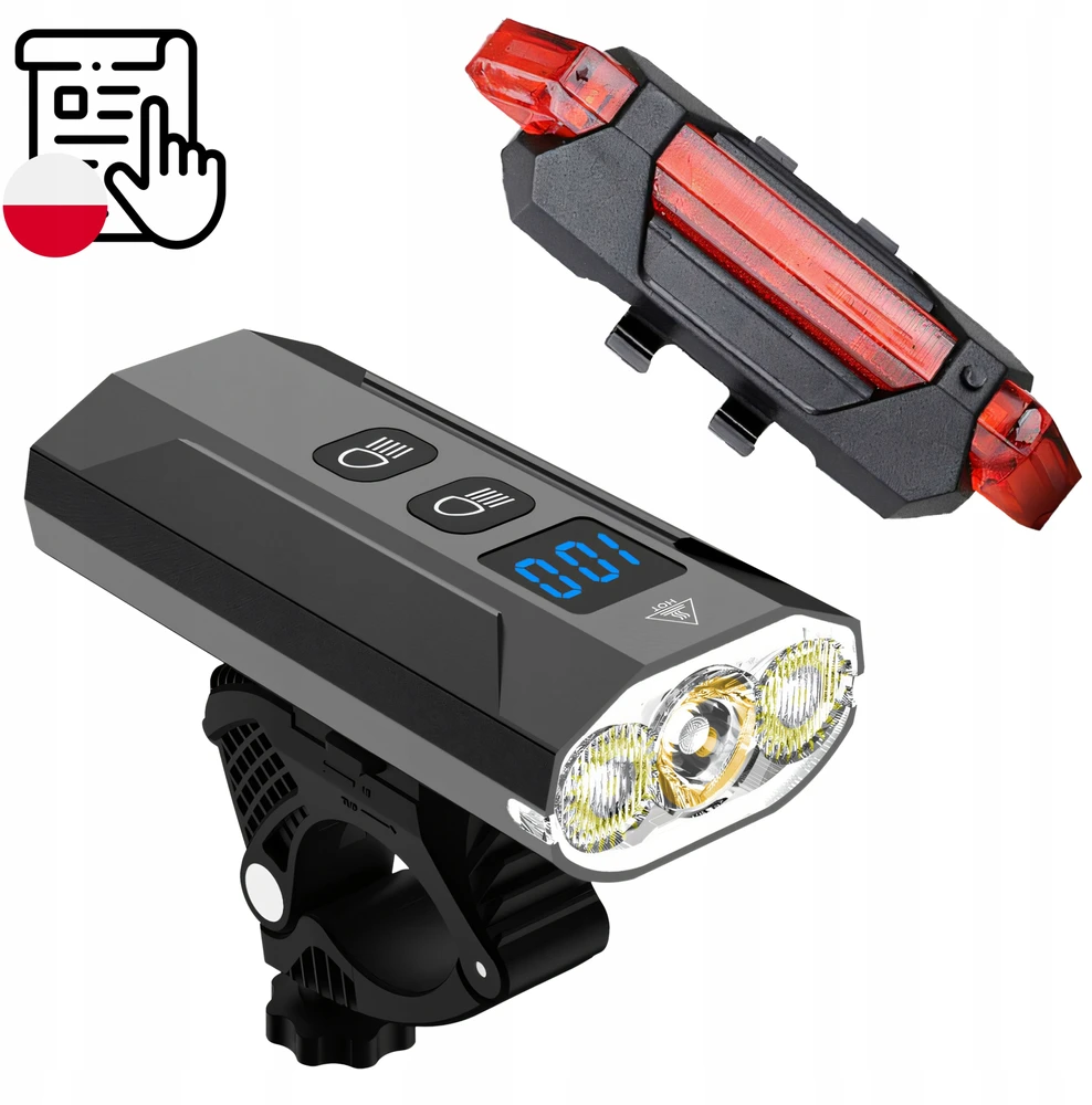 Retoo Mocna Galingas dviračio žibintas su LED žibintuvėliu priekyje ir gale, 900 lm žibintuvėlis, 2500 mAh - ER1032