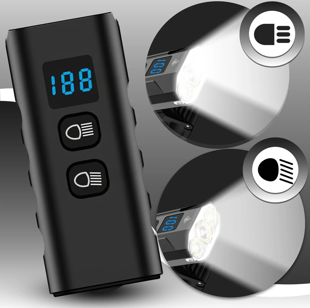 Retoo Mocna Galingas dviračio žibintas su LED žibintuvėliu priekyje ir gale, 900 lm žibintuvėlis, 2500 mAh - ER1032