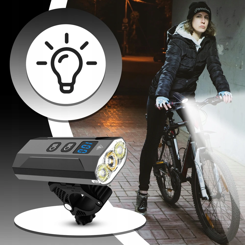 Retoo Mocna Galingas dviračio žibintas su LED žibintuvėliu priekyje ir gale, 900 lm žibintuvėlis, 2500 mAh - ER1032