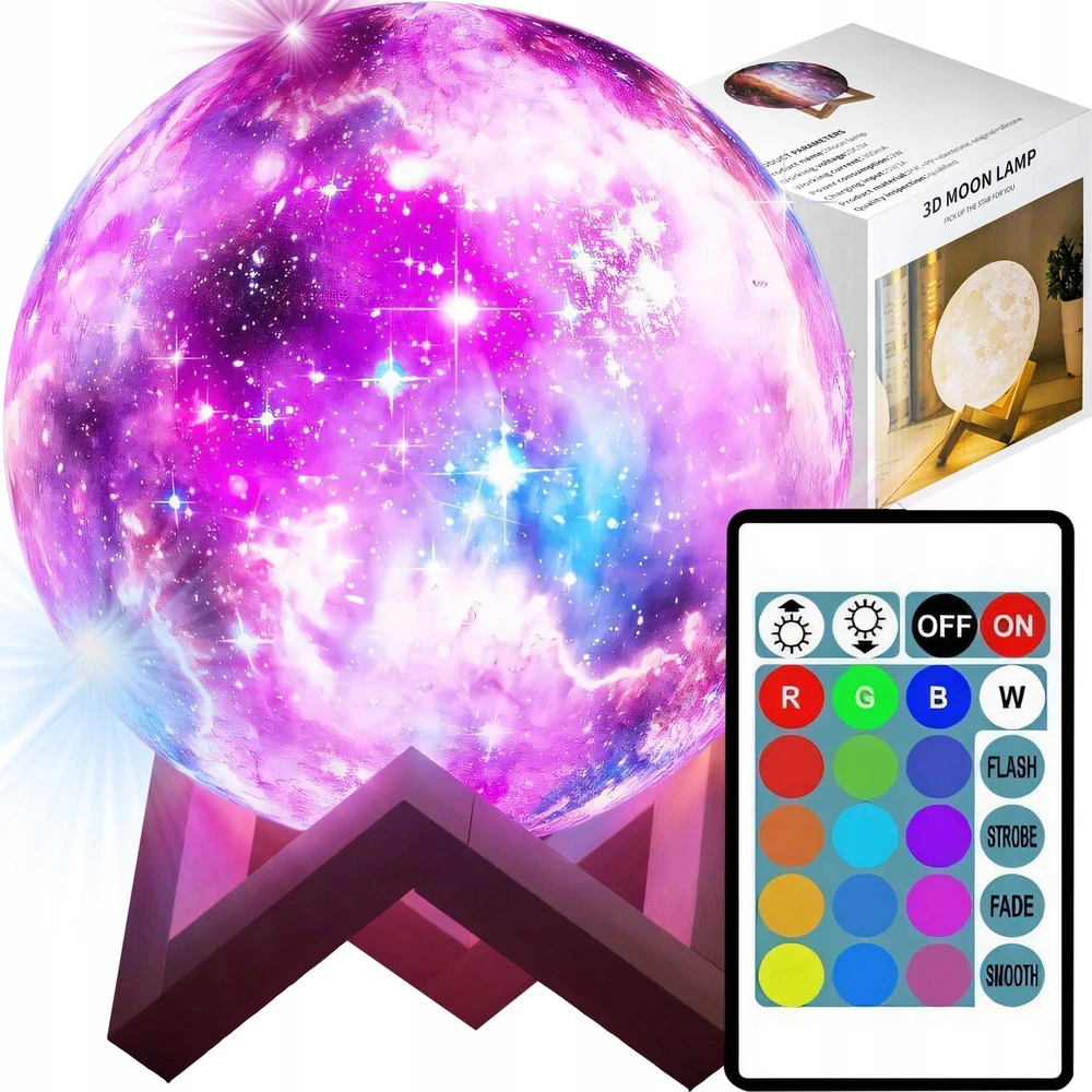 Retoo Lampka Naktinė lempa, mėnulio šviesa, šviečianti 3D mėnulio šviesa, RGB nuotolinio valdymo pultas, LED šviesa, mėnulio šviesa