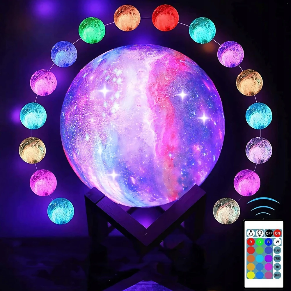 Retoo Lampka Naktinė lempa, mėnulio šviesa, šviečianti 3D mėnulio šviesa, RGB nuotolinio valdymo pultas, LED šviesa, mėnulio šviesa