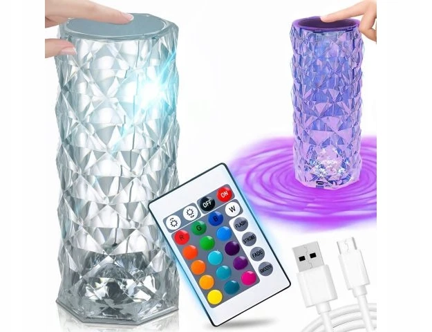 Retoo Lampka Krištolinė rožinė LED lempa su deimantinio lietimo funkcija ir RGB nuotolinio valdymo pulteliu