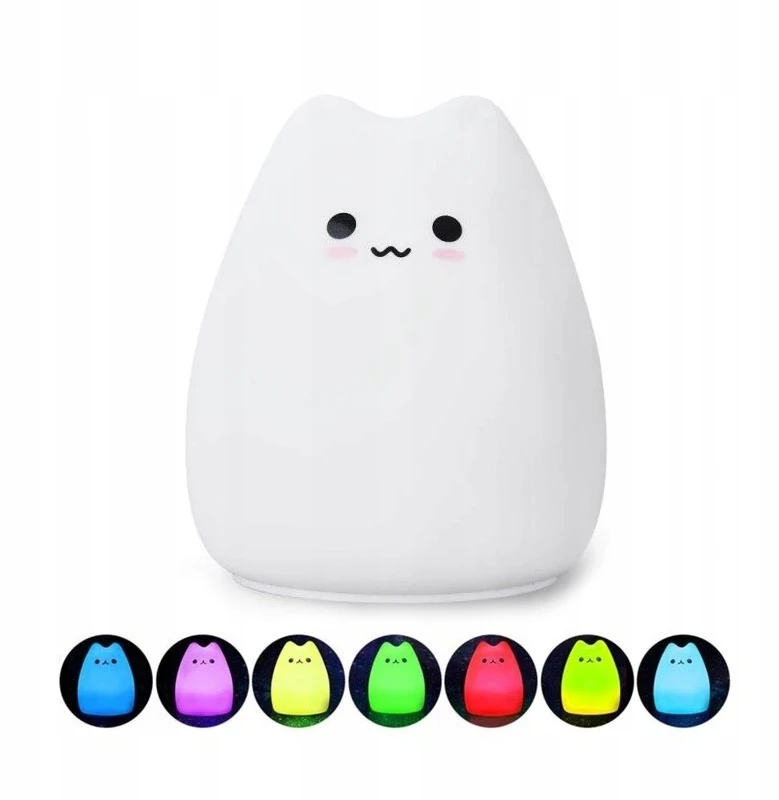 Retoo Lampka Vaikiška naktinė lempa kačiukui LED spalvinga silikoninė RGB minkšto silikono