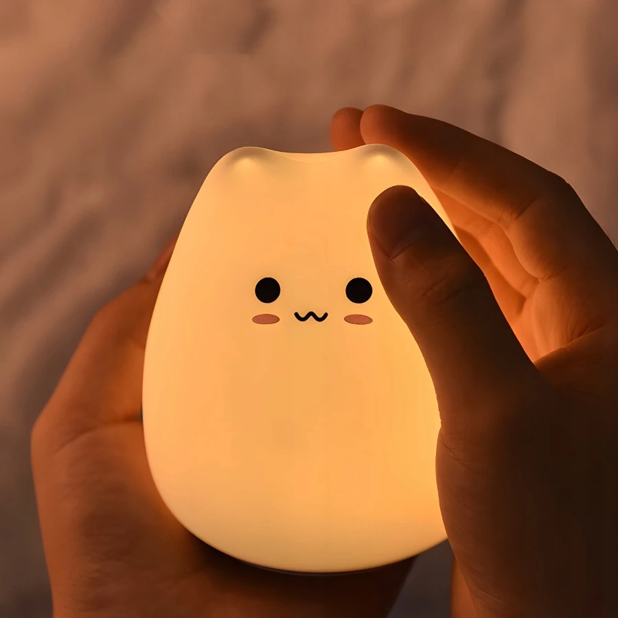 Retoo Lampka Vaikiška naktinė lempa kačiukui LED spalvinga silikoninė RGB minkšto silikono