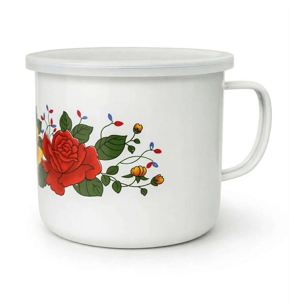 Retro emaliuotas puodas, puodelis su dangteliu, pieno arbatinukas, 0,5l