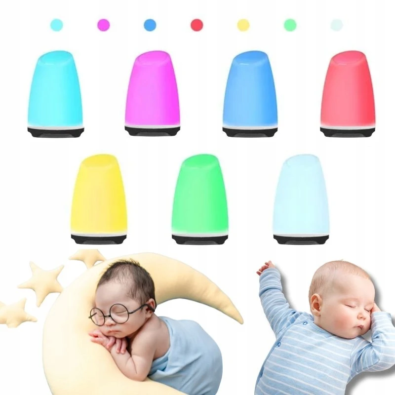 RGB LED NAKTINIS LEMPAS VAIKŲ MIGAMOJOJE Baltas BELAIDAS 3 REŽIMAI