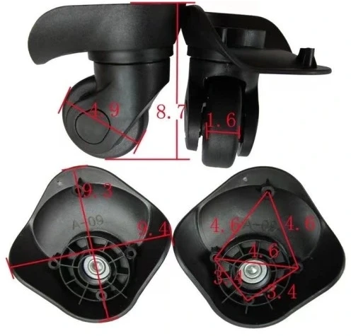 RGL Juodas Swivel Suitcase Wheels, 2 vnt. Plastikiniai