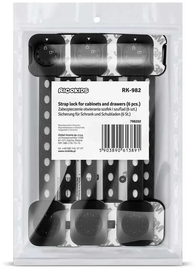 „Ricokids“ 798202 spintelės atidarymo apsaugos, 6 vnt., juodos