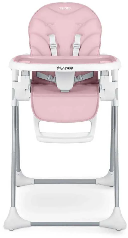 Ricokids Kūdikių maitinimo kėdutė, reguliuojamo aukščio, su nuimamu padėklu, rožinė aukšta kėdutė kūdikiams ir mažiems vaikams