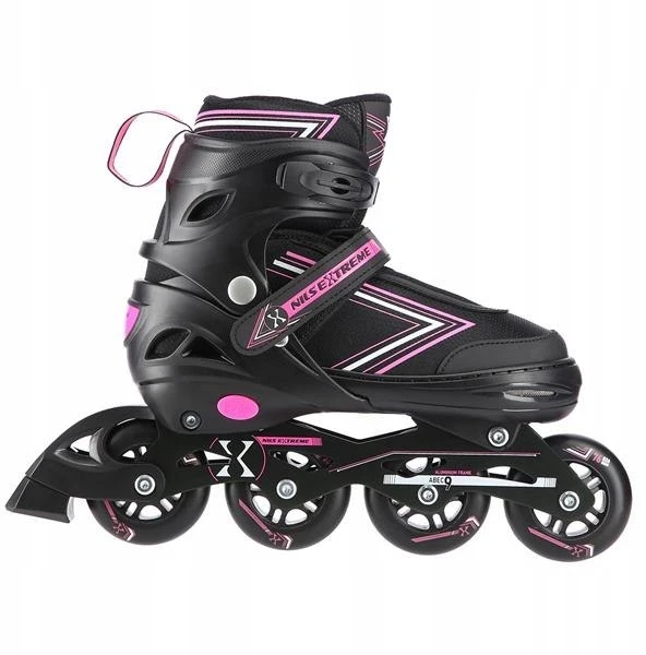 Riedučiai/ledo ritulio pačiūžos Nils Extreme NH11912 juodi-rožiniai - PU70 mm/82A (S 31-34)