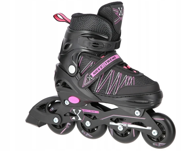 Riedučiai/ledo ritulio pačiūžos Nils Extreme NH11912 juodi-rožiniai - PU80 mm/82A (L 39-42)