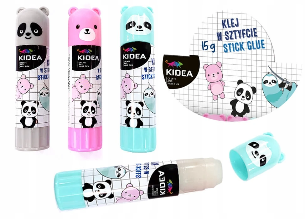 RINKINYS 3 x GLUE STICK 15g GYVŪNAMS: Panda, meškiukas, tinginys, KIDEA
