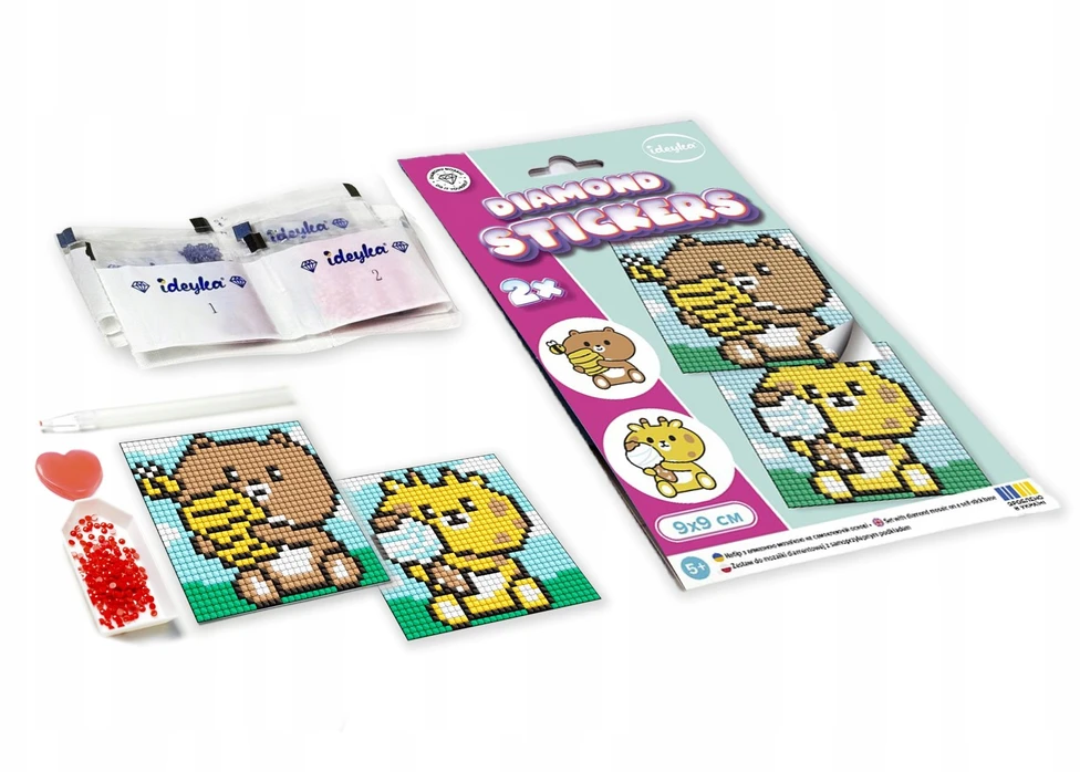 Rinkinys 5D Diamond mozaika ant Kids Diamond lipdukas 9x9cm IDEYKA, 2 vnt.