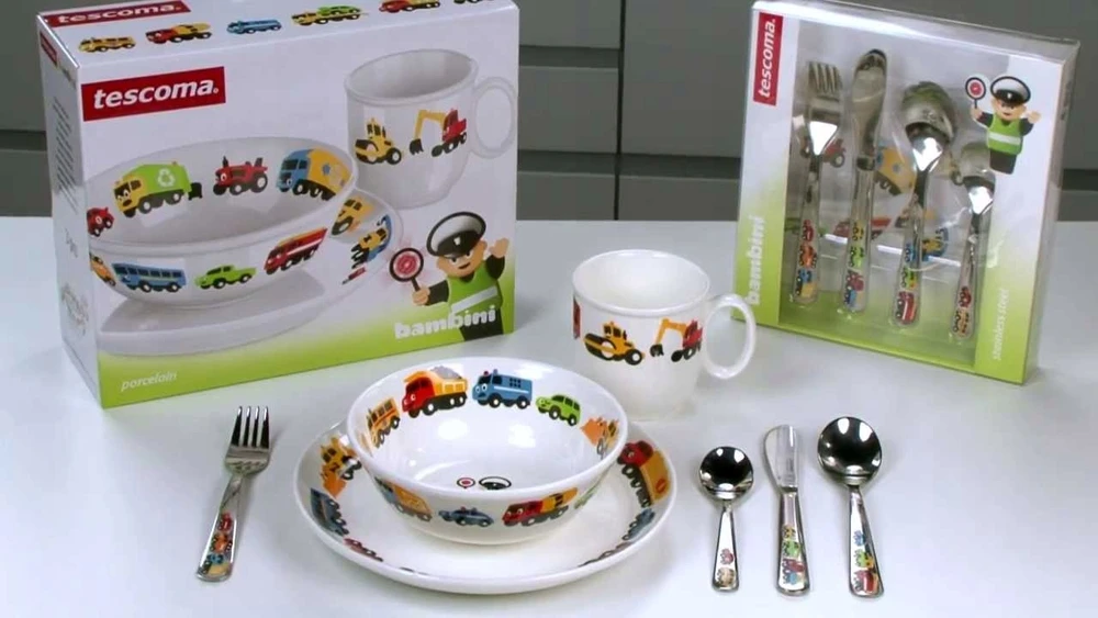 RINKINYS DUBULAS, LĖŠTĖS, PUODULIO BAMBINI TESCOMA AUTOMOBILIAI