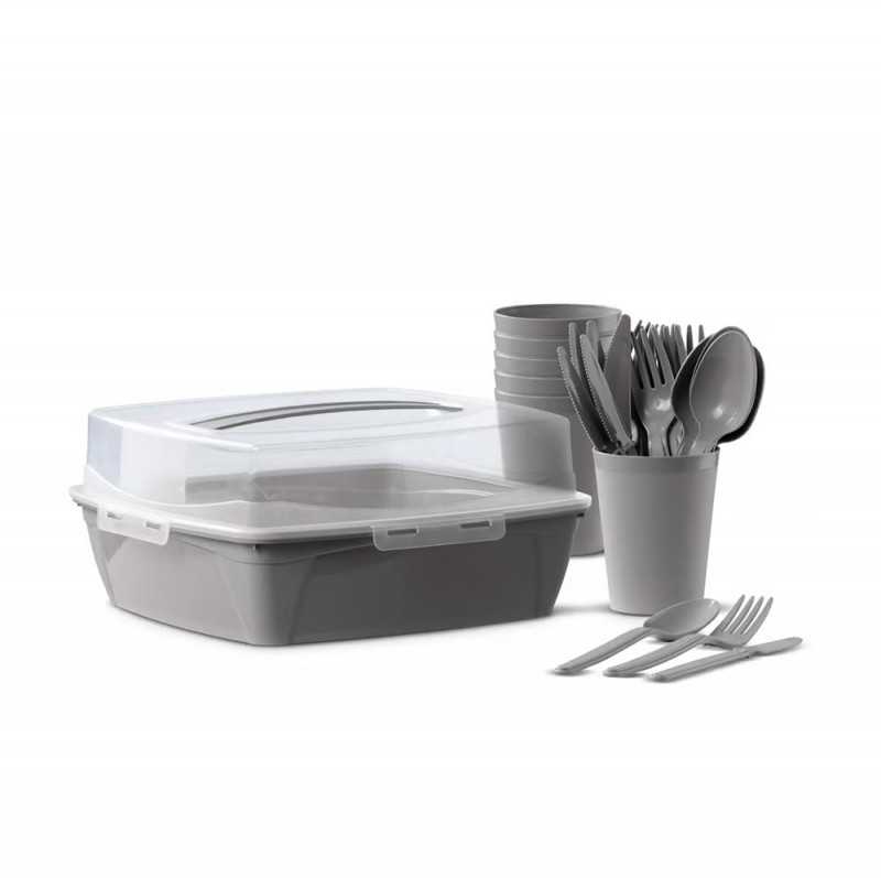 Saska Garden Rinkinys iškylai 6 asmenims (puodeliai, stalo įrankiai, lėkštės) pilka sp. 43209