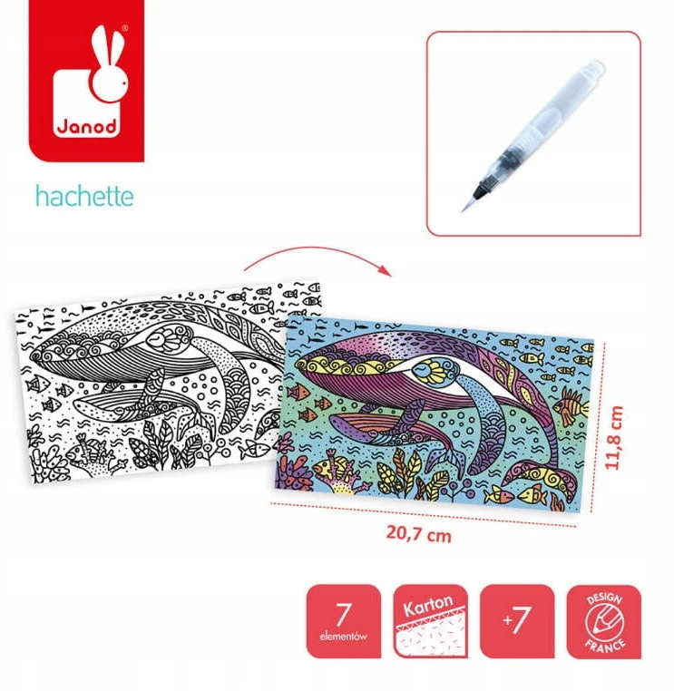 Rinkinys kreatywny Magiczne kolorowanki wodne Ocean 7+, Janod
