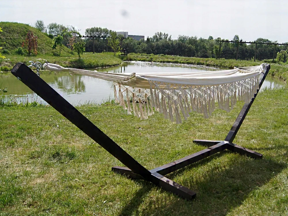RINKINYS RĖMAS + HAMAKAS 2 ŽMONĖMS. BOHO ECRU nešiojamas komplektas COMFORT ZONE 200 KG