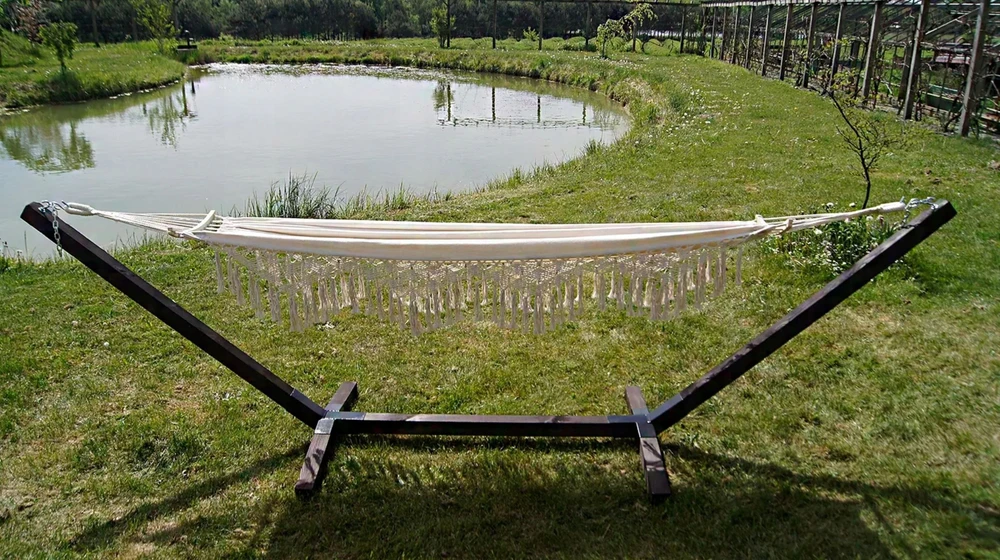 RINKINYS RĖMAS + HAMAKAS 2 ŽMONĖMS. BOHO ECRU nešiojamas komplektas COMFORT ZONE 200 KG