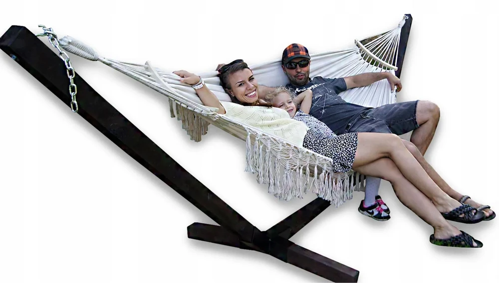 RINKINYS RĖMAS + HAMAKAS 2 ŽMONĖMS. BOHO ECRU nešiojamas komplektas COMFORT ZONE 200 KG