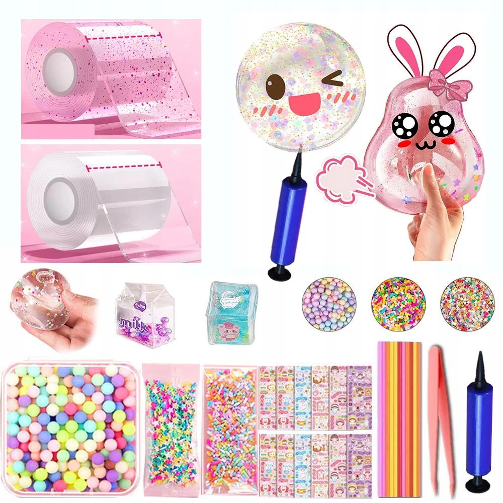 RINKINYS, SKIRTAS NANO JUOSTOS PŪSIMO BURUBULIAMS GAMYBOS DIY BLOW BUBBLE DVIpusiams