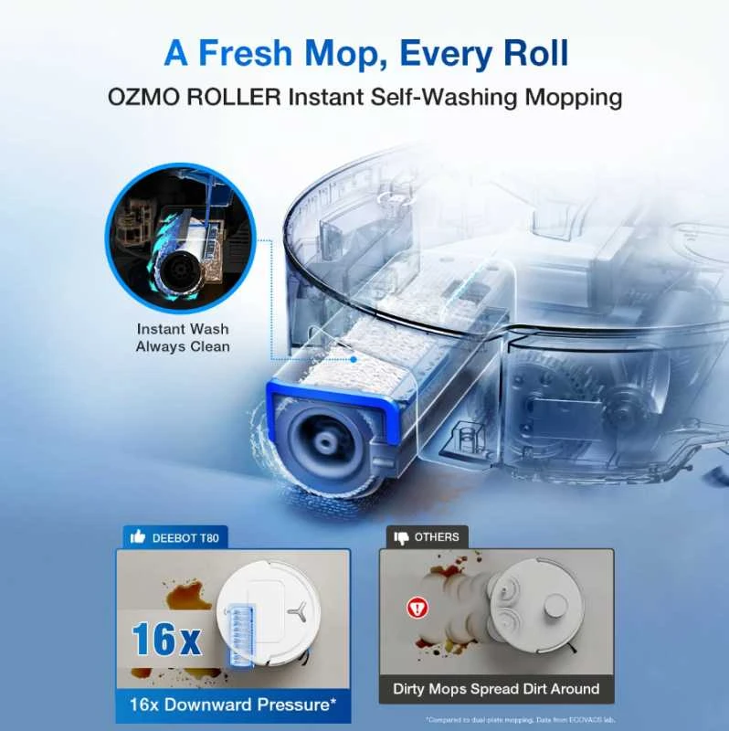Plaunantis dulkių siurblys-robotas Ecovacs DEEBOT T80 OMNI, juodas