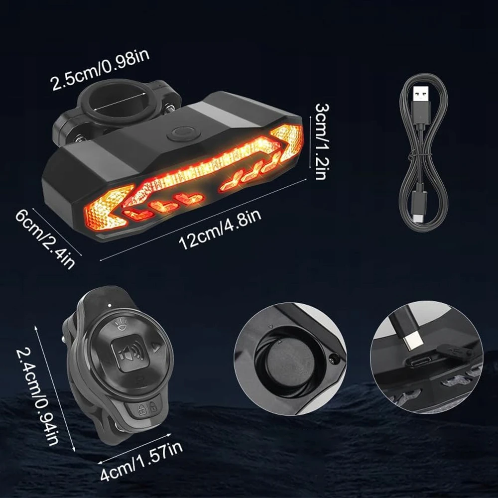 Rockbros LKWD-R1 Rear Bike Light with lazerinis and Remote Control + Micro USB – USB-A Cable – juodos spalvos