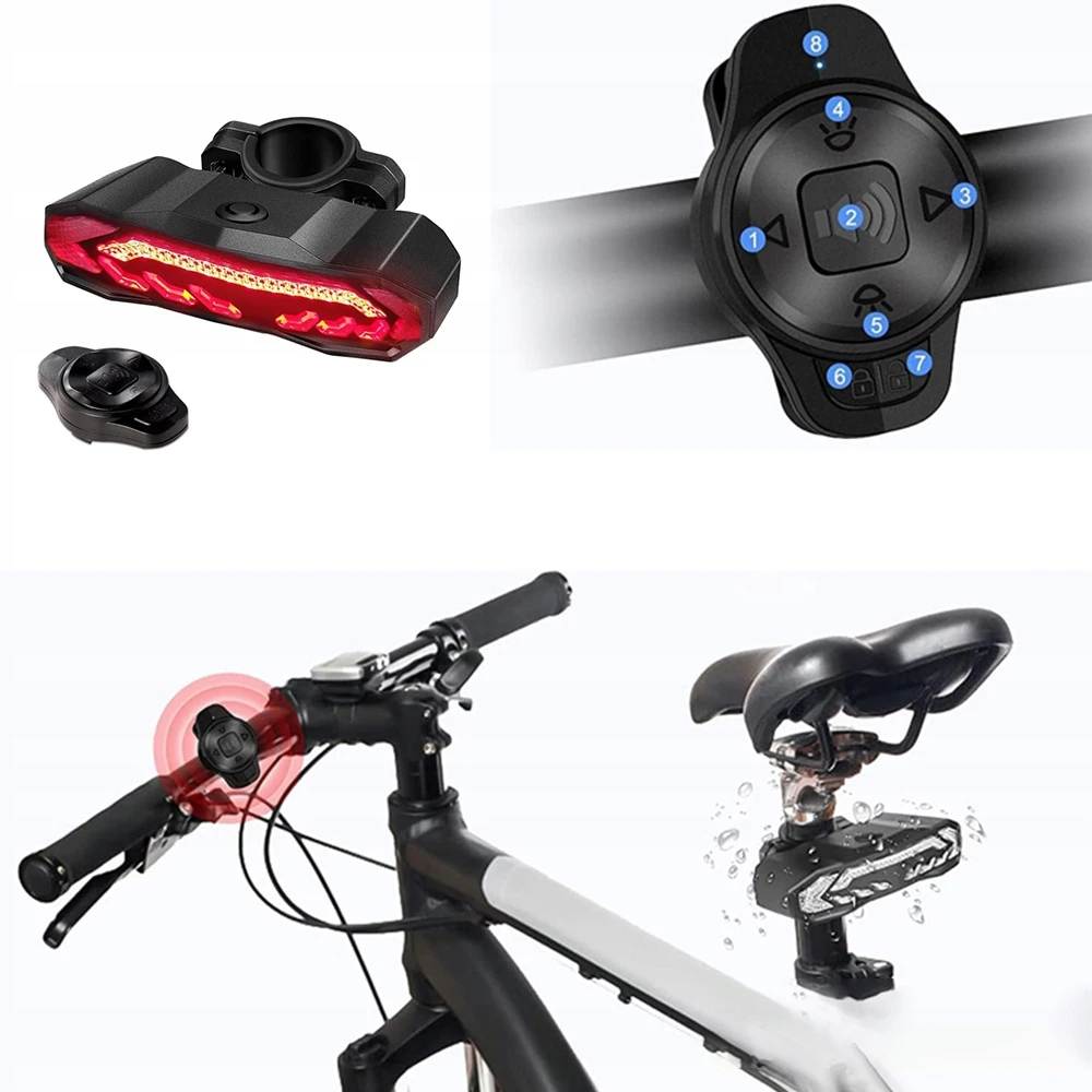 Rockbros LKWD-R1 Rear Bike Light with lazerinis and Remote Control + Micro USB – USB-A Cable – juodos spalvos