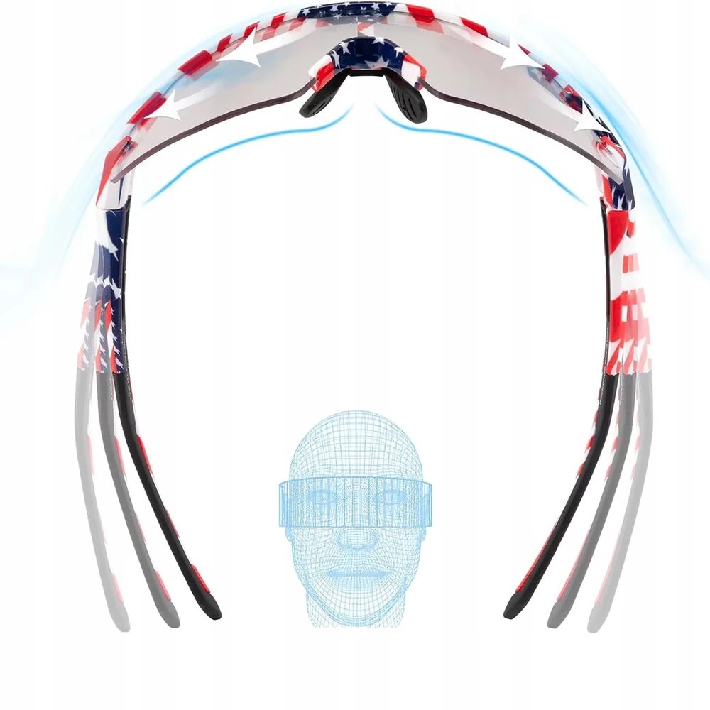 Rockbros dviratininko akiniai Photochromic su UV apsauga ir korekcinių lęšių rėmeliu 14120008002 – USA Pattern – baltos spalvos