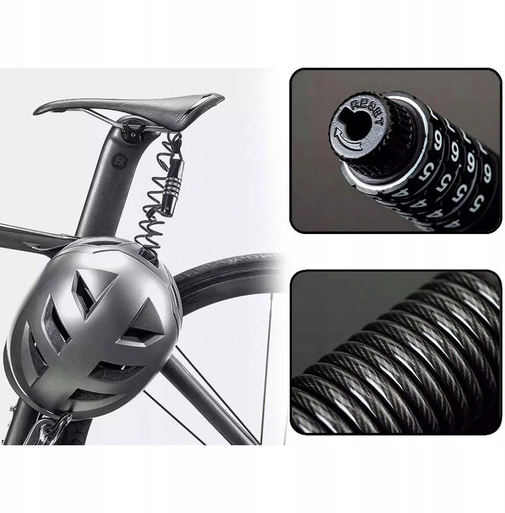 Rockbros T609 bicycle lock su 1.5 m combination – juodos spalvos