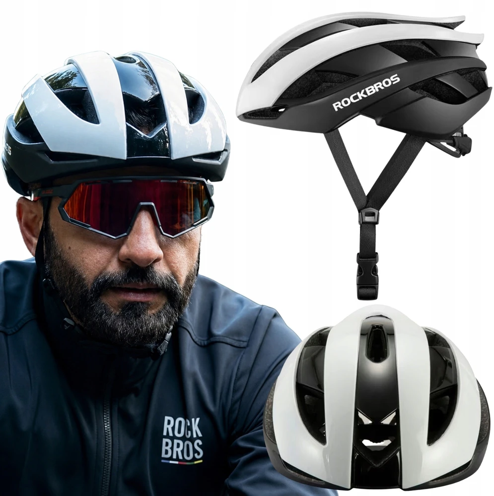 Rockbros 10110004001 dviratininko šalmas, dydis L – baltos ir juodos spalvos