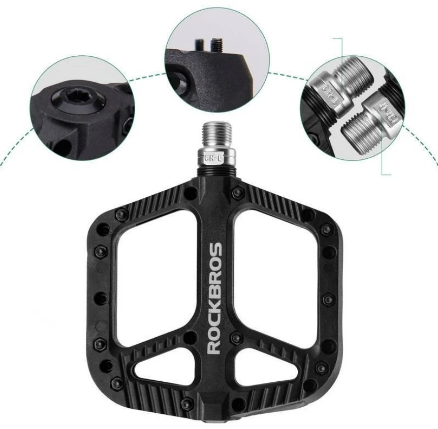 Rockbros PLATFORMINIAI DVIRAČIO PEDALAI JUODAI LEGVIAI 9/16 KEIŠČIŲ MTB TREKING BMX ROAD