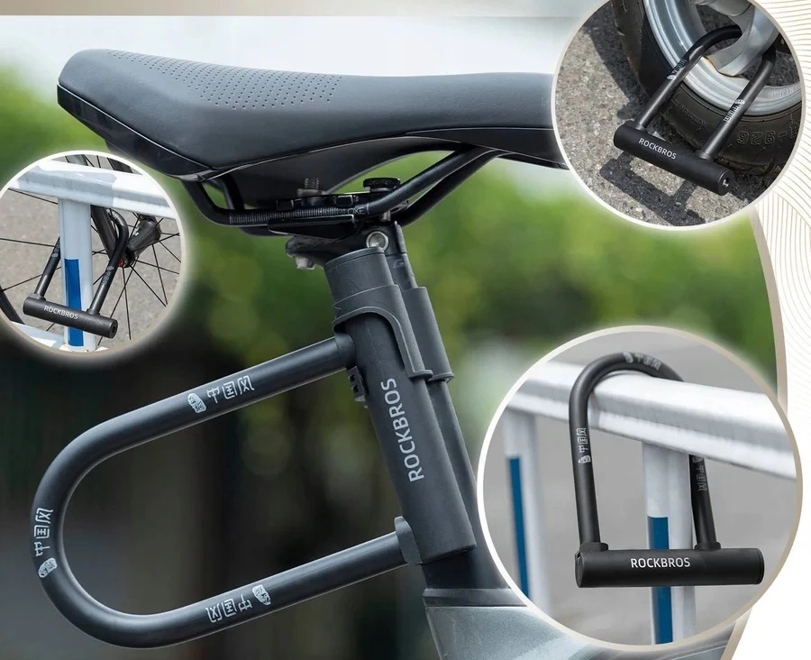 Rockbros U-LOCK DVIRAČIO UŽRAKTAS SHAKEL Dviračio užraktas SU RAKTUI STIPRIU ATVARIU PLIENU