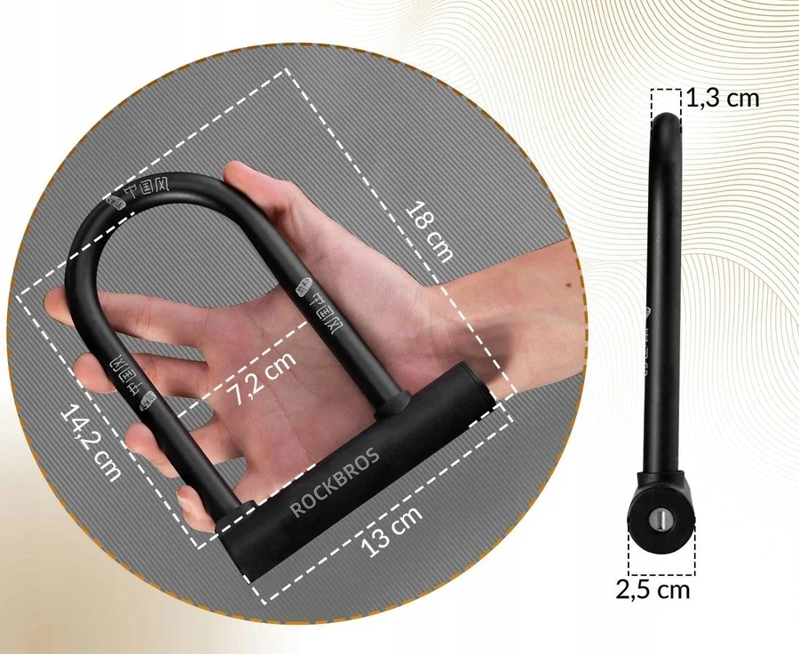 Rockbros U-LOCK DVIRAČIO UŽRAKTAS SHAKEL Dviračio užraktas SU RAKTUI STIPRIU ATVARIU PLIENU