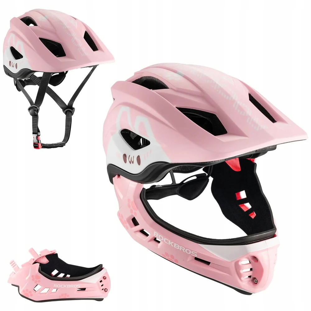 Rockbros TT-32002 Rabbit dziecięcy su odpinaną szczęką dydis M (54-58) - rožinė