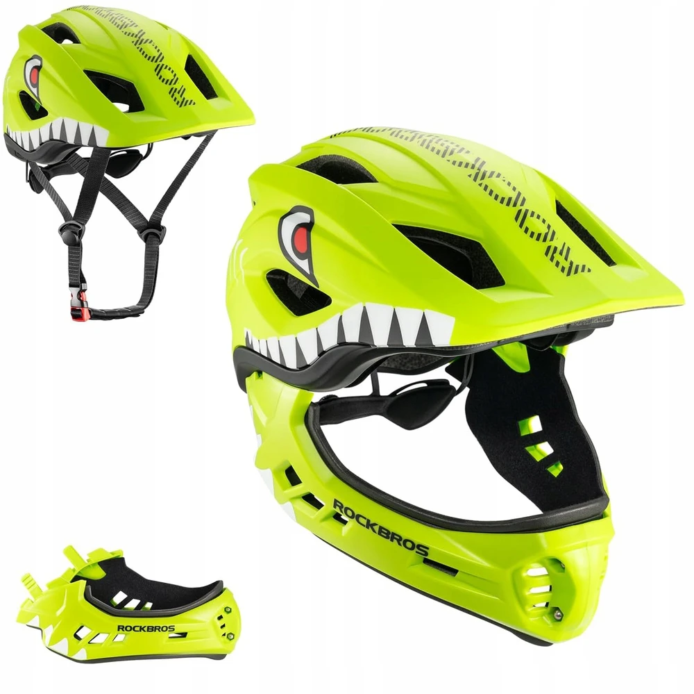 Rockbros TT-32004 „Shark“ vaikiškas dviračio šalmas su nuimamu antgaliu, M dydis (54-58) - Žalias