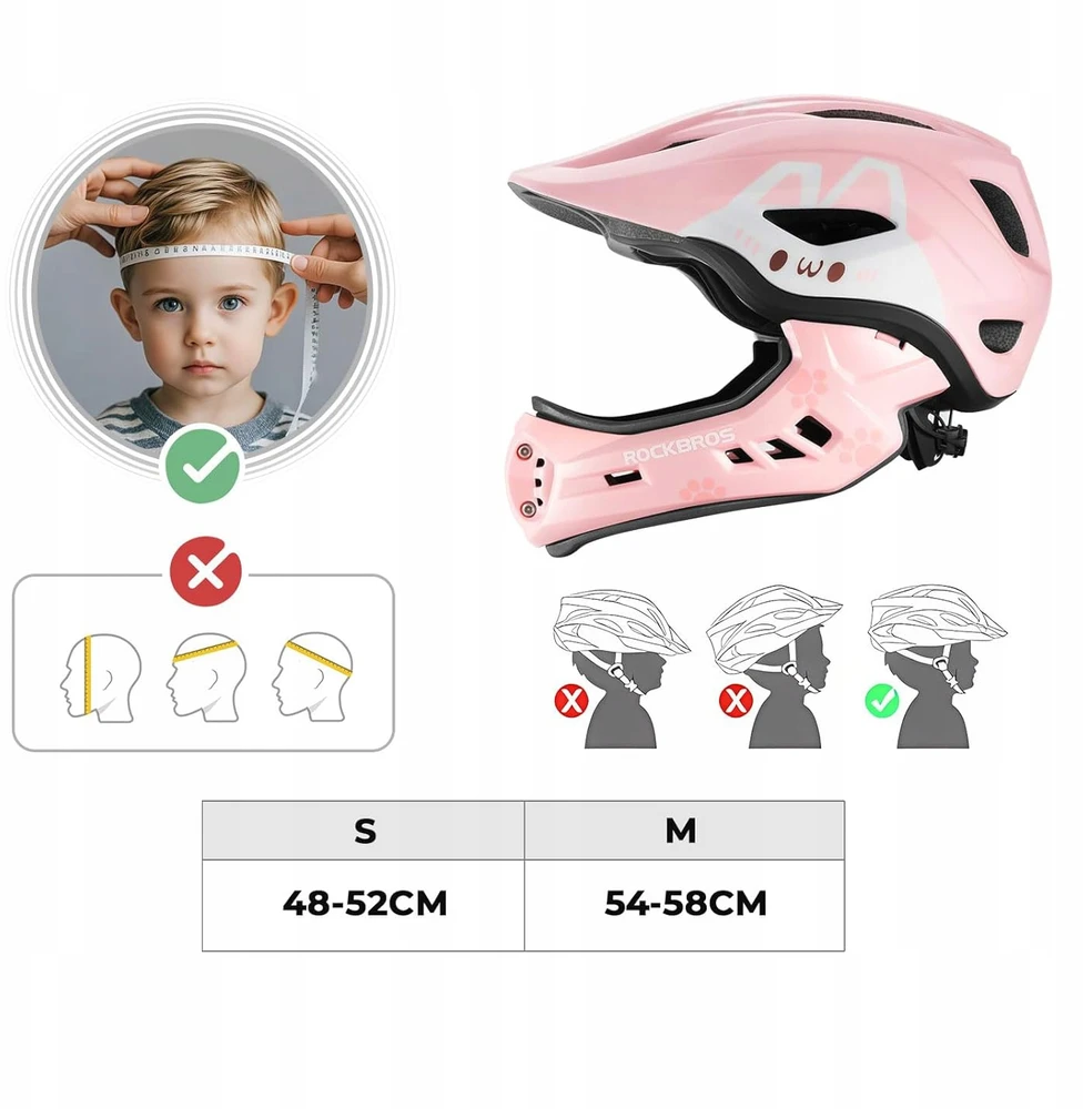 Rockbros TT-32002 Rabbit dziecięcy su odpinaną szczęką dydis M (54-58) - rožinė