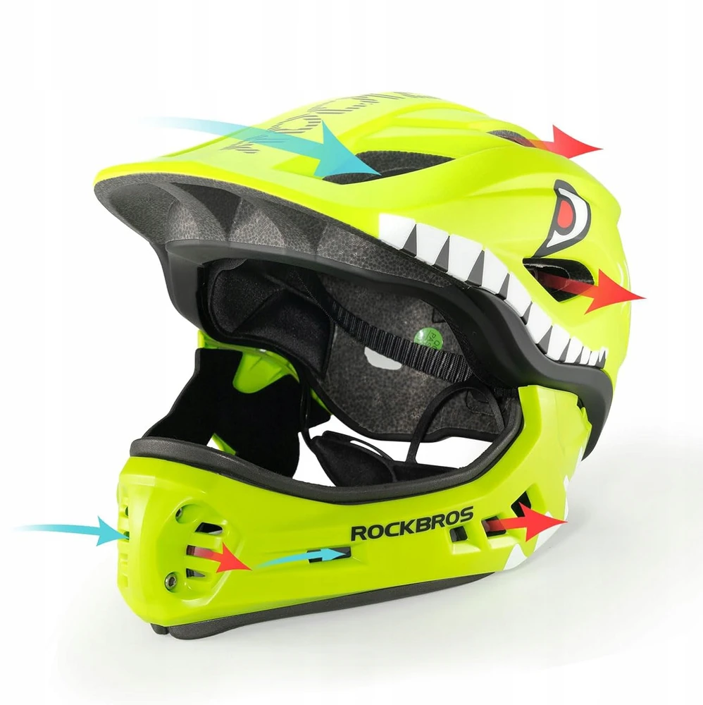 Rockbros TT-32004 „Shark“ vaikiškas dviračio šalmas su nuimamu antgaliu, M dydis (54-58) - Žalias
