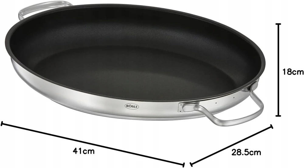 Rösle Elegance keptuvė, ovali plieninė, 8L, indukcinė, dangtis, keptuvė