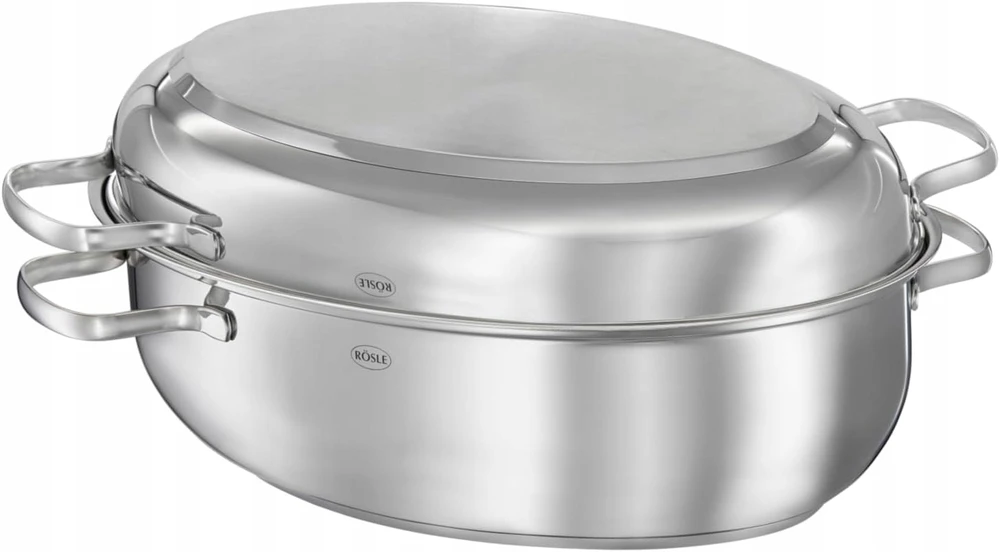 Rösle Elegance keptuvė, ovali plieninė, 8L, indukcinė, dangtis, keptuvė