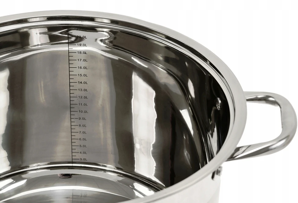 Rossner Aukštas puodas iš nerūdijančio plieno, 21 litras, su dangčiu, 34 cm. DUJŲ ĮVEDIMAS