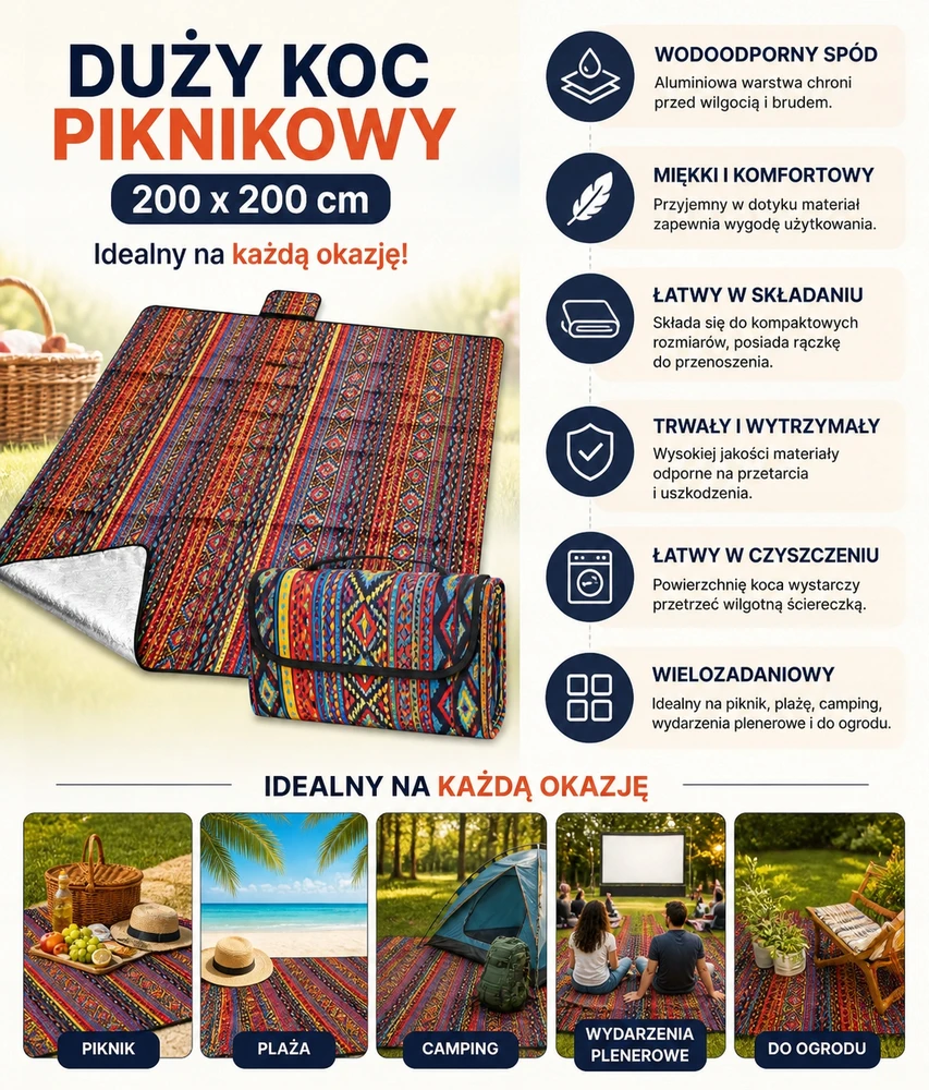 Rossner PIKNIKO ANTLOGA PAPLŪDŽIO KEMPINGAS 200x200 CM MATINIS IZOLIACINIS PLŪNAS