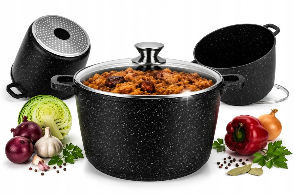 Rossner PUODAS, aliuminio puodas, marmurinis katilas su MARMURO danga, 24cm, 6,5L