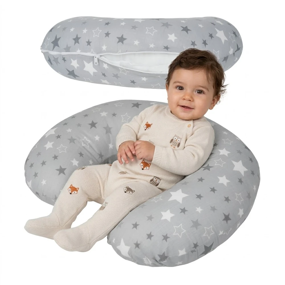 Rotex FEDING SLEEPING pagalvė Croissant vaikams 60x45 XXL su pupelių pagalvės užvalkalu