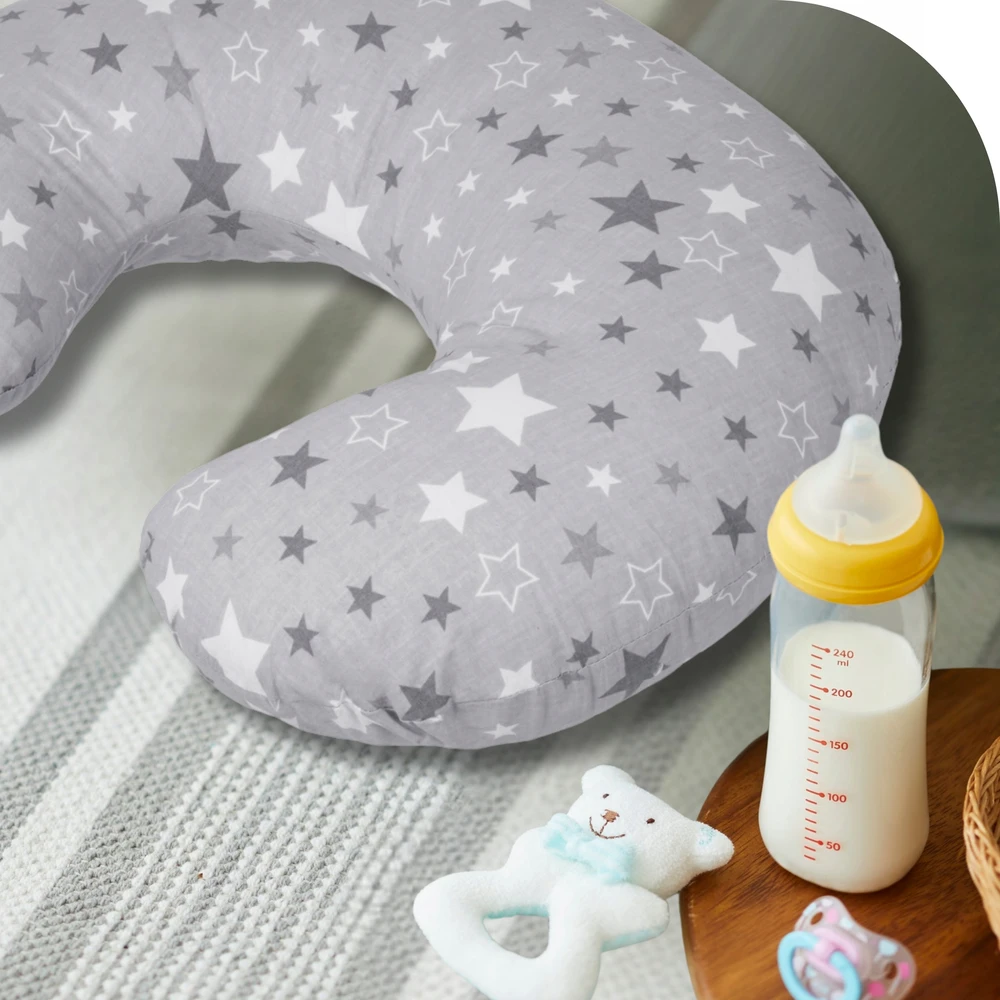 Rotex FEDING SLEEPING pagalvė Croissant vaikams 60x45 XXL su pupelių pagalvės užvalkalu