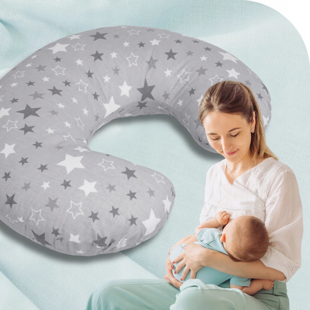 Rotex FEDING SLEEPING pagalvė Croissant vaikams 60x45 XXL su pupelių pagalvės užvalkalu